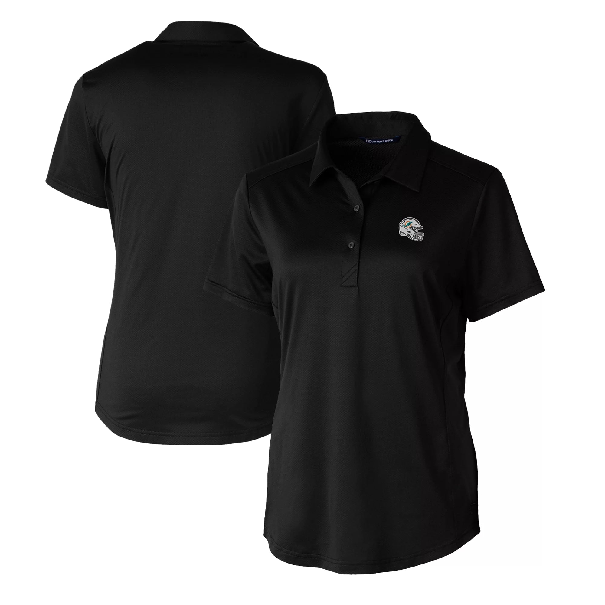 Women's Cutter & Buck  Black Miami Dolphins Helmet Logo DryTec Prospect Textured Stretch Polo