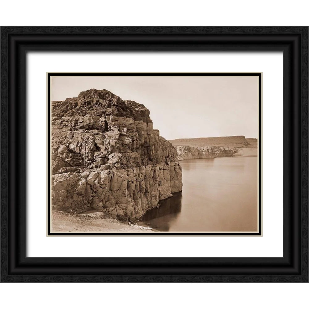 Watkins, Carleton 32x25 Black Ornate Wood Framed with Double Matting Museum Art Print Titled - The Dalles, Extremes of High and Low Water, 92 ft./Head of the Dalles, Columbia River, Oregon, about
