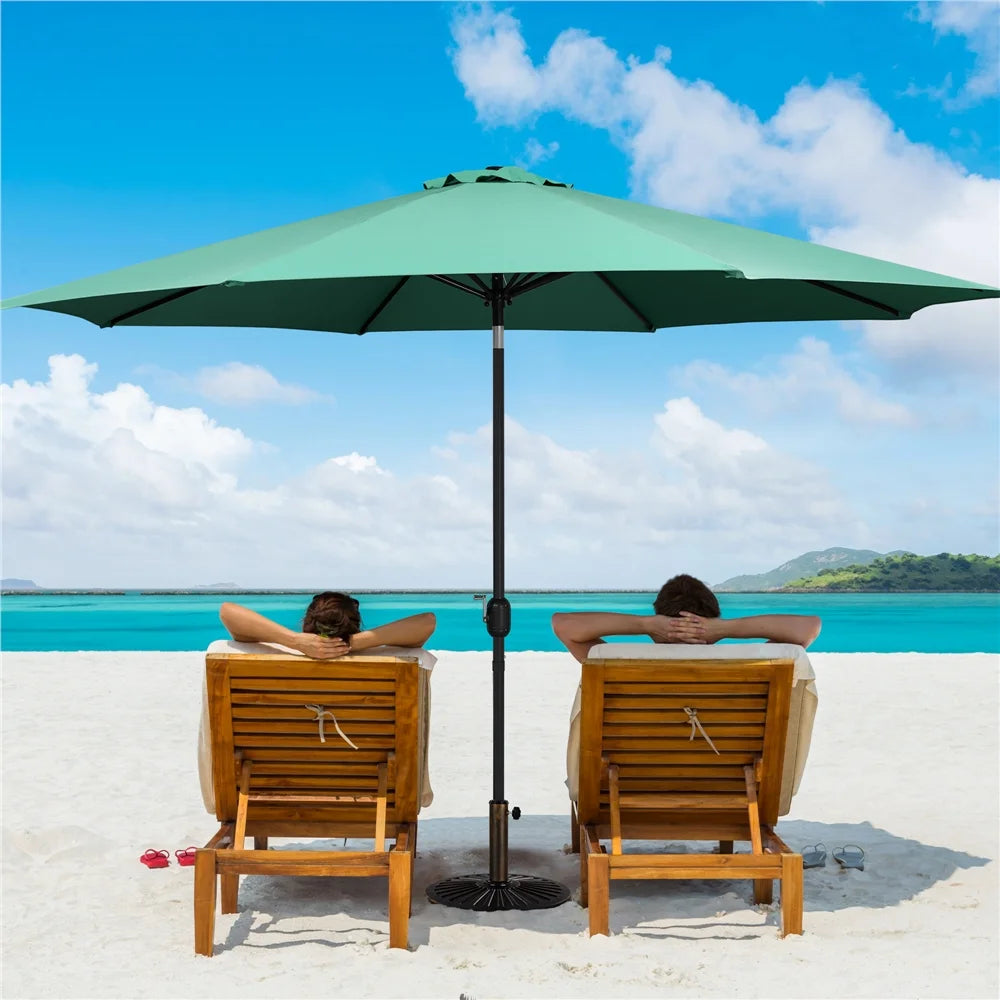Yaheetech 11FT Patio Umbrella 8 Ribs Market Umbrella + 30lbs 18'' Round Patio Base Stand for Outdoor, Dark Green