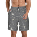 Kll Airplane Routes Around The World Men'S Casual Summer Beach Shorts Hawaiian Shorts With Pockets-Small