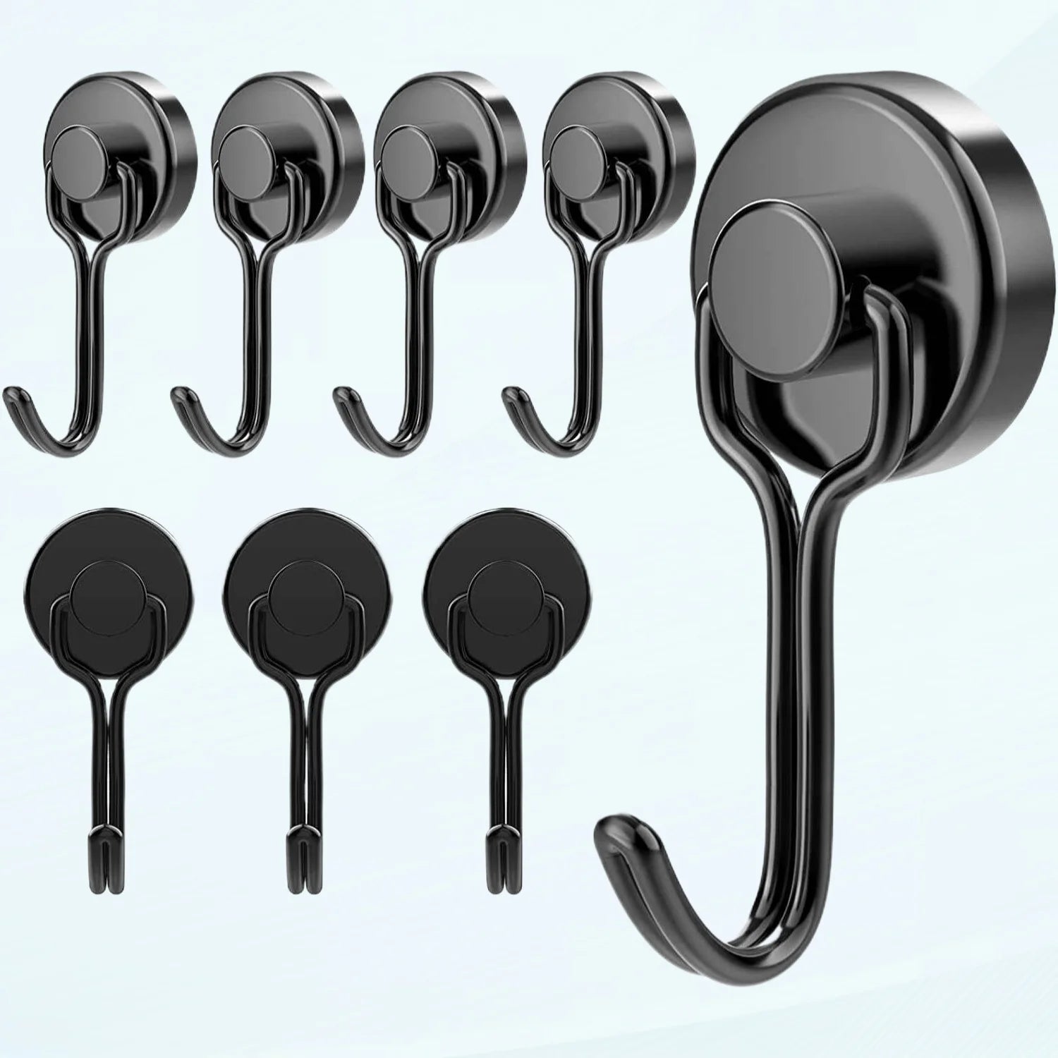 8 Pack Magnetic Hooks Heavy Duty for Hanging, Strong Neodymium Magnet Hook with Scratch-Resistant Base, Swivel Hanger Utility Hooks for Refrigerator, Cruise Cabins, Wall, Grill, Key, Kitchen, Black