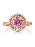 Gem Stone King 18K Rose Gold Plated Silver Ring Round Pink Moissanite (1.76 Cttw)