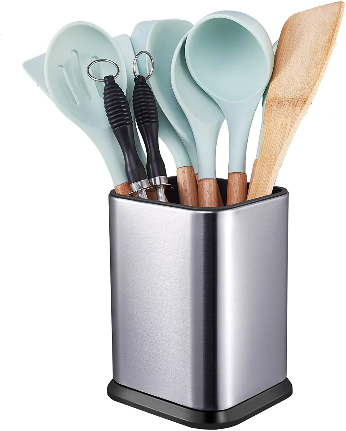 Stainless Steel Kitchen Utensil Holder for Countertop,Large Cooking Utensils Organizer,Spoon Spatula Holder,Modern Rectangular Utensil Caddy Counter,Utensil Crock Silver