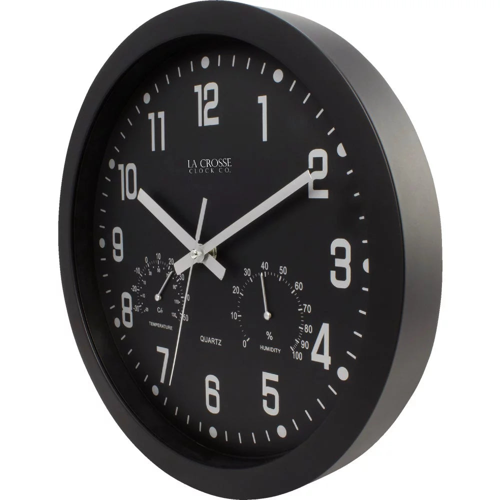 1 PK, La Crosse Clock Co. 12 In. Inkwell Black Wall Clock Hygrometer & Thermometer