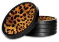 Silicone Non-Slip Drink Coasters with Removable Printed Absorbent Felt Pad - Set of 4 - Orange Leopard