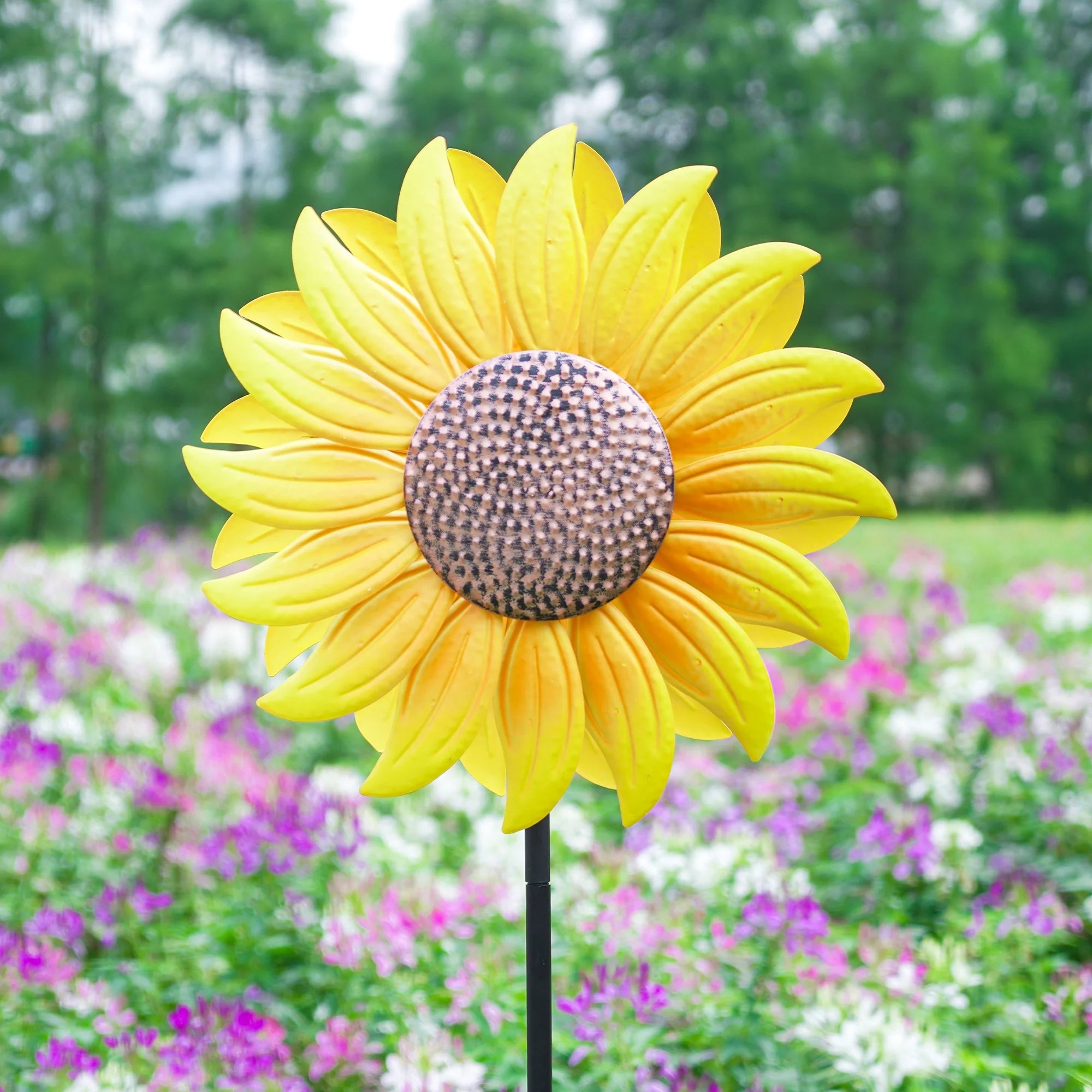 Hourpark 60inch Wind Spinner Dual Blade Sunflower Windmill Metal Outdoor Garden Decor