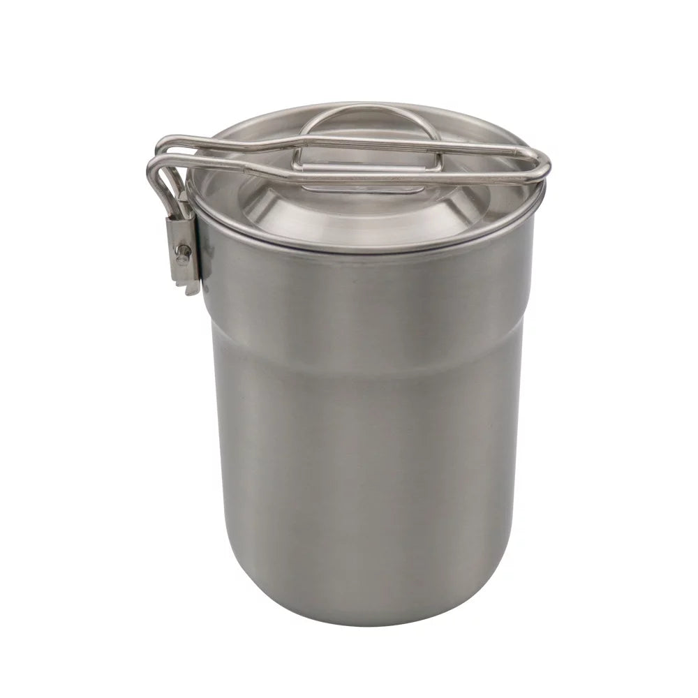 Dcenta Camping Cup Stainless Steel Coffee Mug Portable Cooking Pot 1L with Lid Folding Handle for Camping Picnic Hiking Backpacking