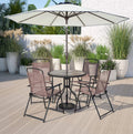 POLYTEAK Outdoor Umbrella, 9FT Beige Navy 2 Tone, Push Button Tilt with Crank, 100% Polyester, Outside Patio Table Umbrellas (9 Feet, Beige Navy)