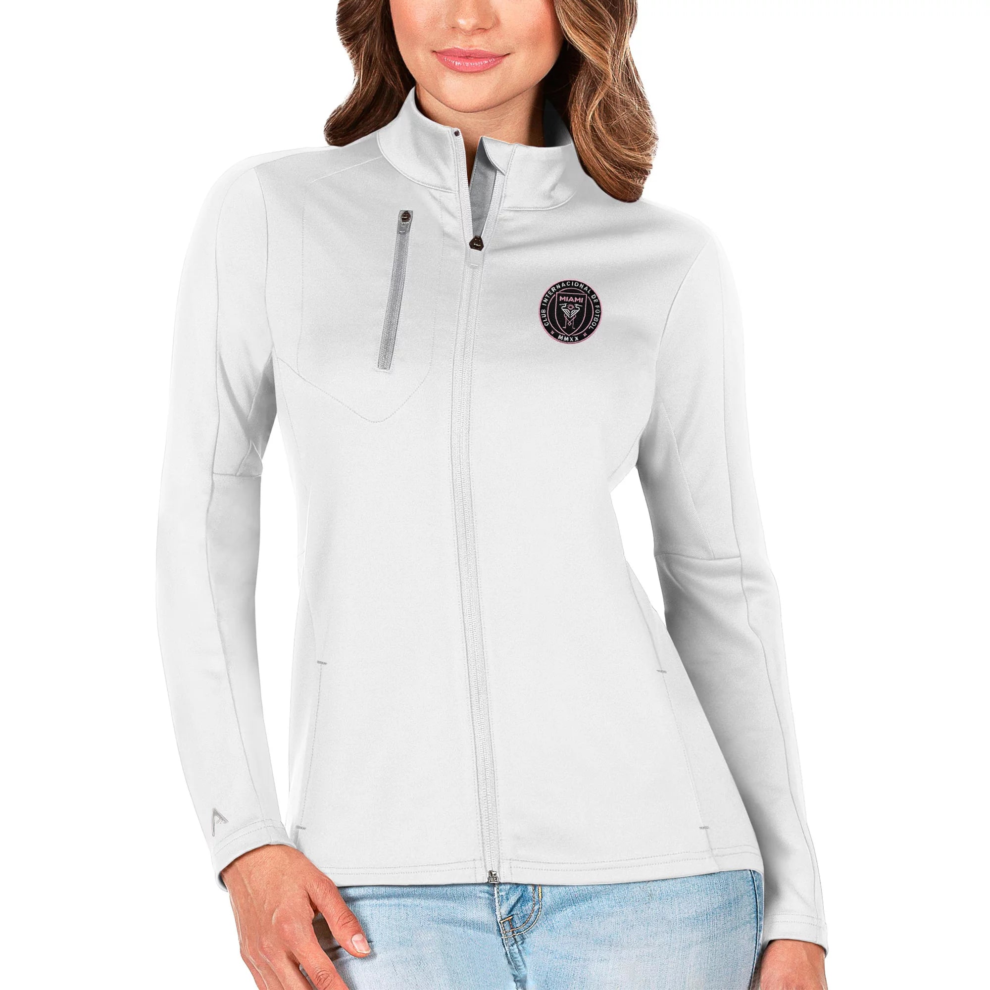 Women's Antigua White/Silver Inter Miami CF Generation Full-Zip Jacket