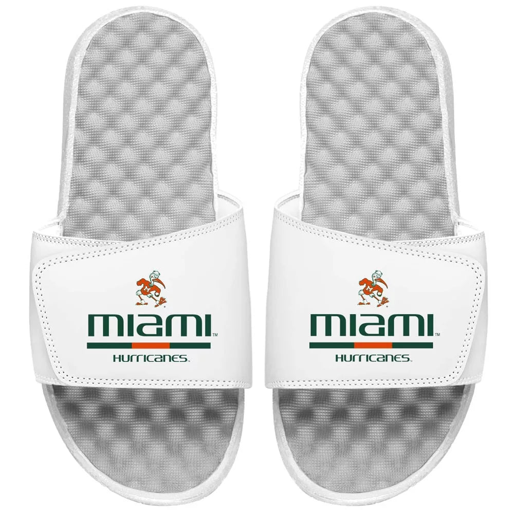 Youth ISlide White Miami Hurricanes Split Bar Slide Sandals