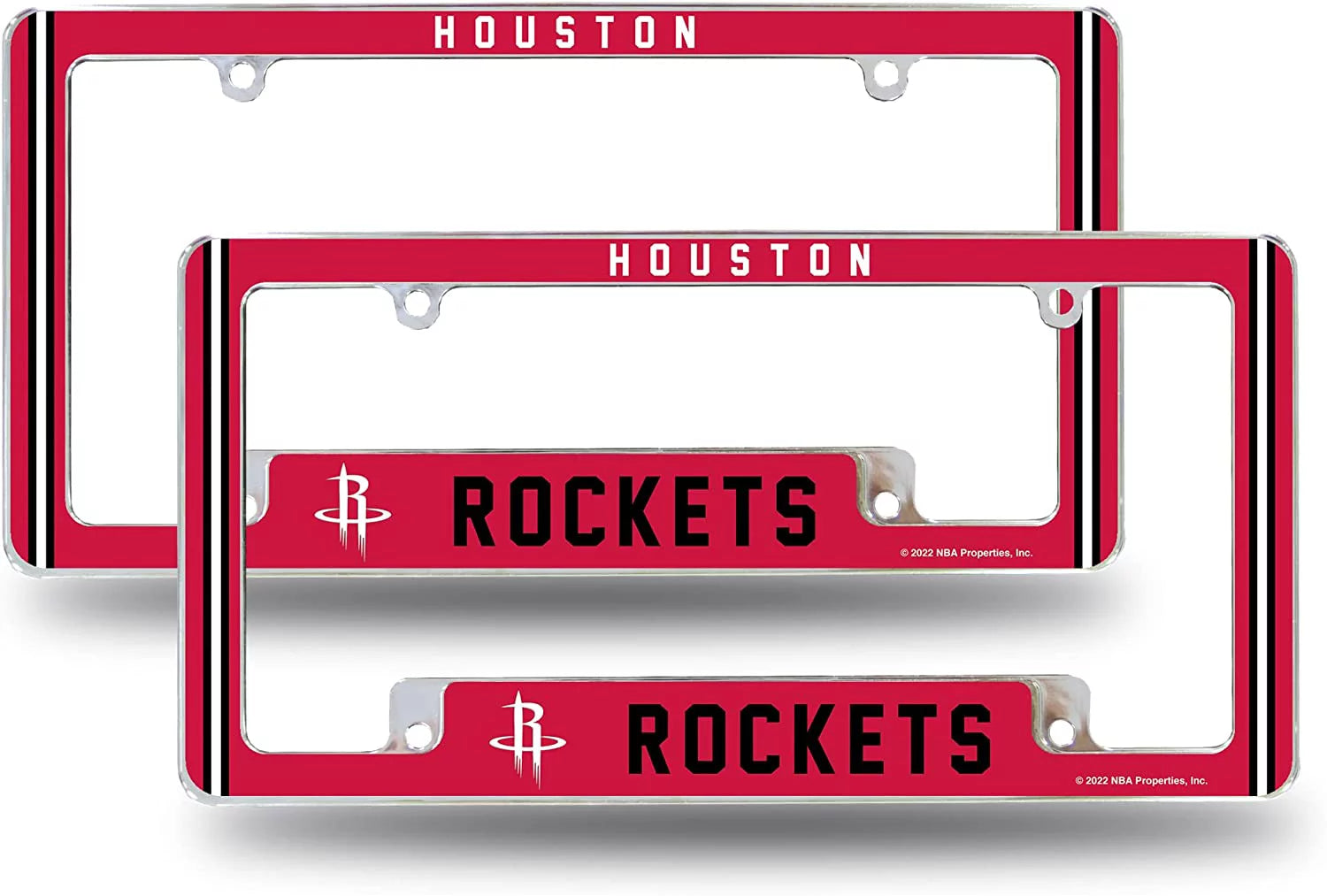 Houston Basketball Rockets (Set of 2) Chrome Metal License Plate Frames with Bold Full Frame Design