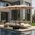 Alpha Joy 15ft Outdoor Patio Umbrella Extra-Large Double-Sided Garden Umbrella with Crank Handle and Base - Beige