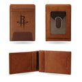 Houston Basketball Rockets Brown Leather Front Pocket Slim Money Clip Wallet