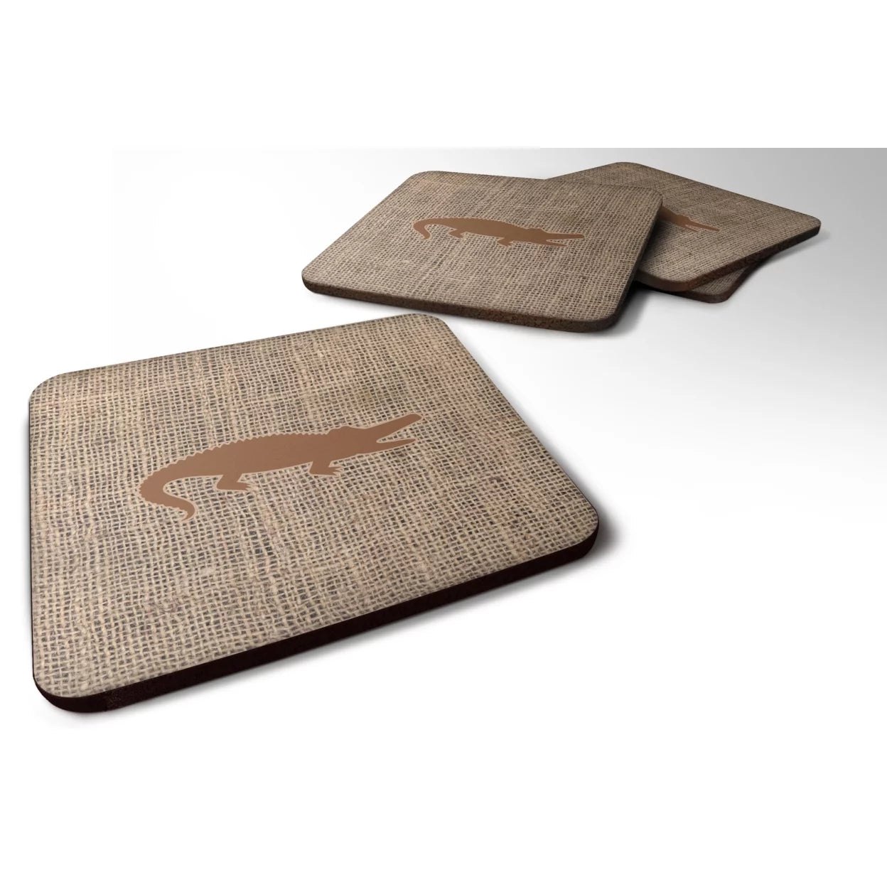 Carolines Treasures BB1120-BL-BN-FC Alligator Burlap and Brown Foam Coaster Set of 4, 3 1/2 x 3 1/2, multicolor