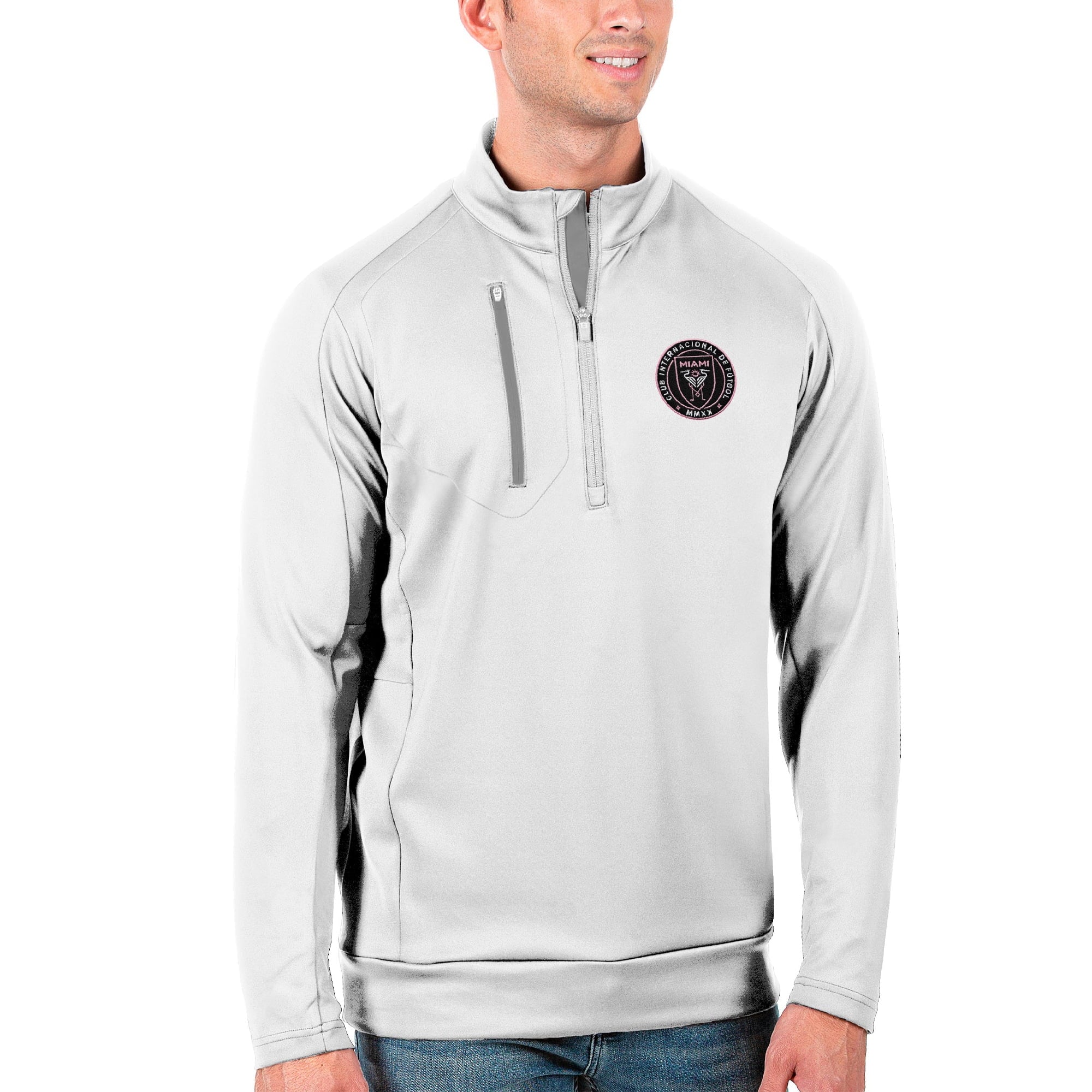 Men's Antigua White/Silver Inter Miami CF Generation Quarter-Zip Pullover Jacket