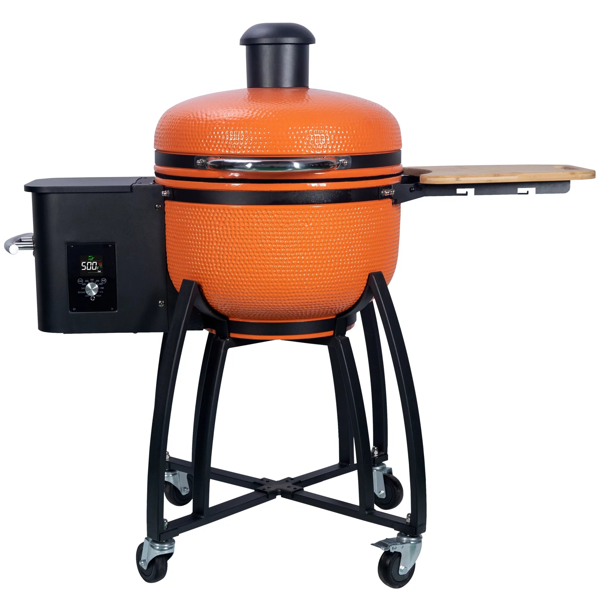 24 Ceramic Pellet Grill with 19.6 diameter Gridiron Double Ceramic Liner 4-in-1 Smoked Roasted BBQ Pan-roasted for Outdoors Patio,Orange