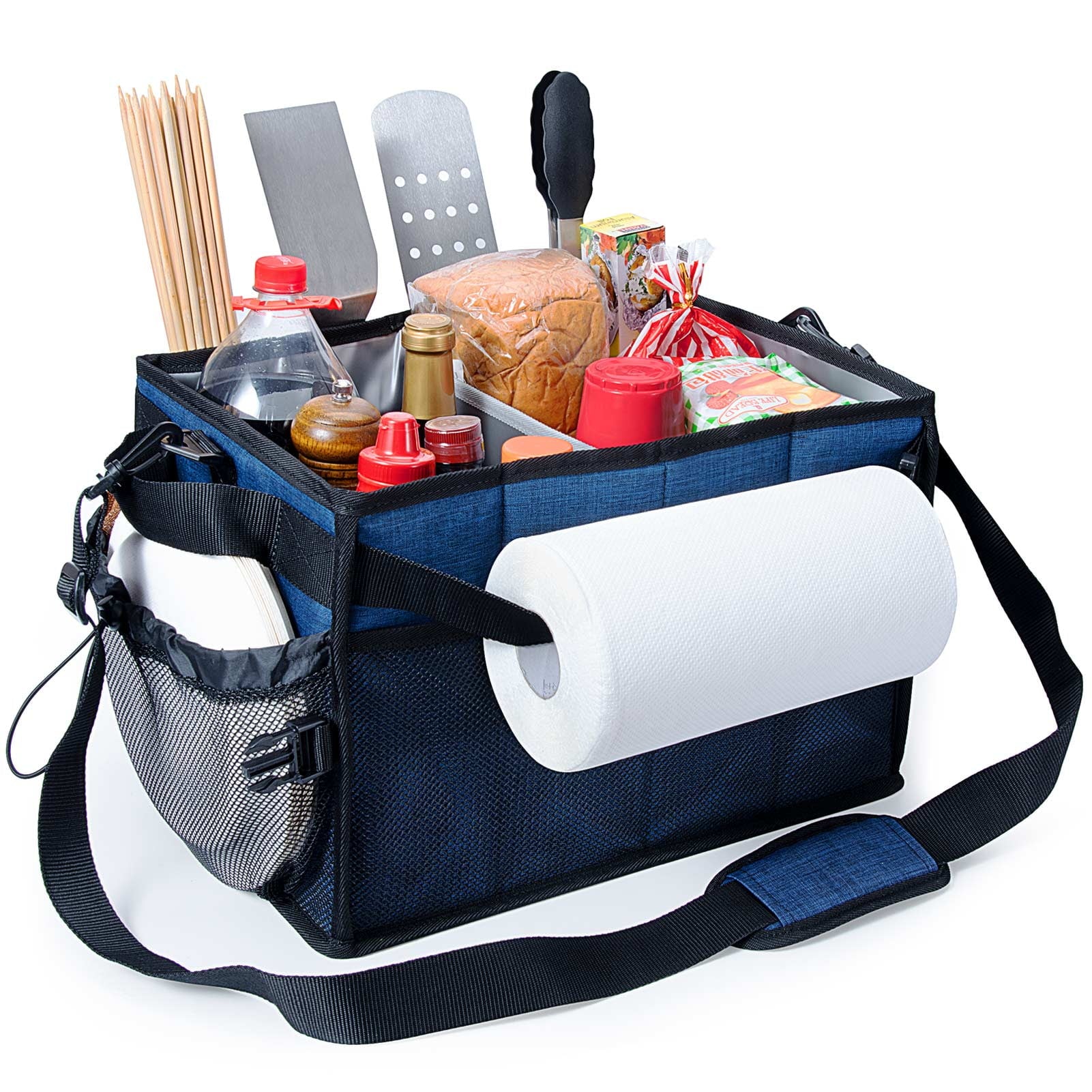 FANGSUN  Large Grill and Picnic Caddy with Paper Towel Holder, BBQ Organizer for Utensil, Plate, Condiment, Collapsible & Easy Carry Griddle Caddy, Must Haves for Outdoor, Camper, Travel, Car, RV