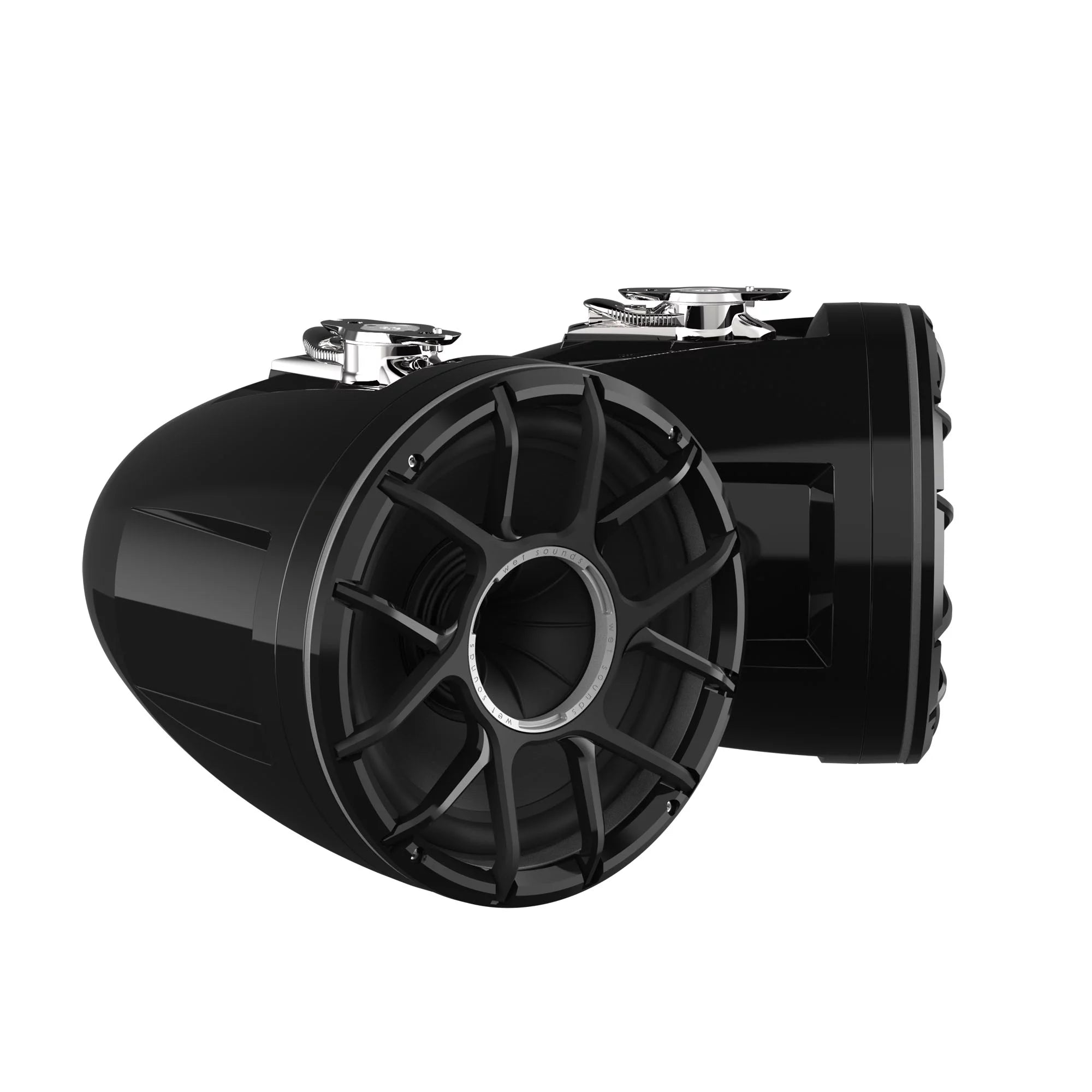 Wet Sounds REV 10 HD 10 Horn Loaded Compression Driver Tower Speakers with XZ Grills & Swivel Surface Mounts, 300 Watts RMS, Black, Pair