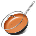 12 Skillet for Frying - Copper Nonstick Frying Pan with Lid, 100% PFOA-Free, All Stove Tops Available, Ceramic Nonstick Coating, Stainless Steel Handle, Cooking Skillet with Lid. Pan for Oven & Stove