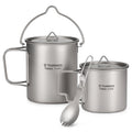 Lightweight Titanium 3 Pieces Set Titanium 750ml Pot 350ml Cup Mug with Lid Collapsible Handle Folding Spork for Camping Hiking Backpacking