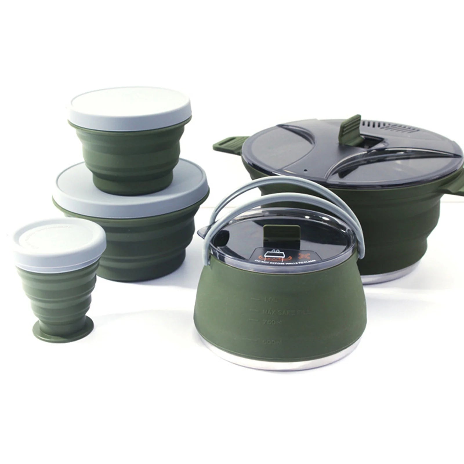 walmeck Folding Pot Set Portable Cooking Set Collapsible Cookware Set Camping Cookware Set Compact