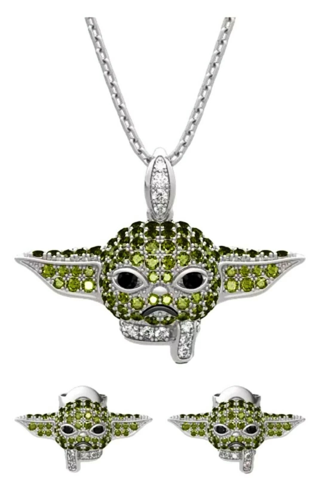 Star Wars Baby Yoda Rhinestone Metal Pendant Necklace And Earrings Set