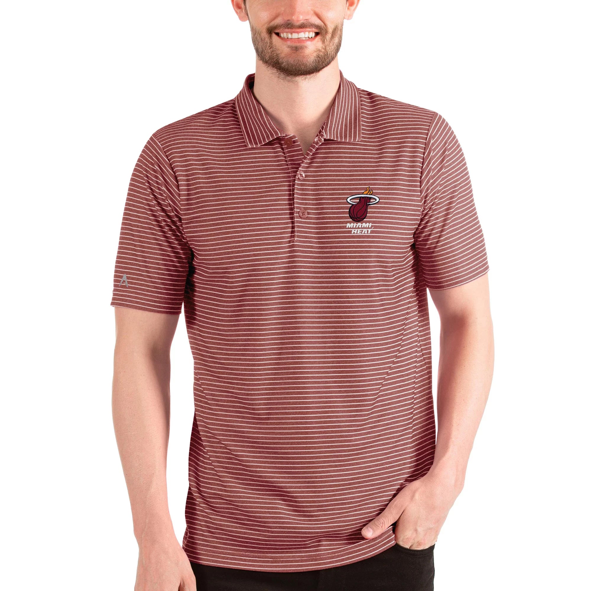 Men's Antigua Red/White Miami Heat Esteem Polo