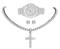 Womens Iced out Watches with Diamond Stud Earrings and Flawless blinged out Cross Tennis Necklace - 3pc Cross Set LA ST10372MBA Slv Slv (18)