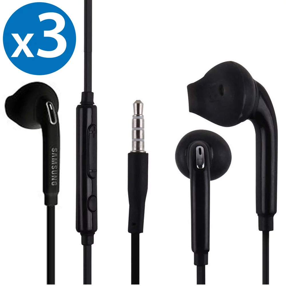 Samsung (3 Pack) OEM Wired 3.5mm White Headset with Microphone, Volume Control, and Call Answer End Button [EO-EG920BW] for Samsung Galaxy S6 Edge+ / S6 / S5, Galaxy Note 5/4 / Edge (Bulk Packaging)