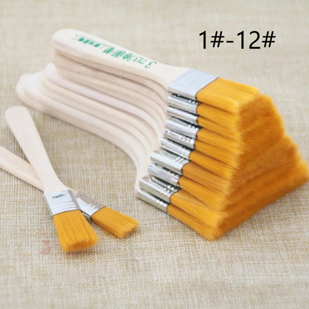 Spirastell Paint Brush,Barbecue Brush Paint Wooden Oil Brush Oil Brush Barbecue Hair Wooden Oil Set Flat Nylon 12pcs / Set Nylon Hair Wooden Flat Nylon Hair Brush Paint Brushes Brush Barbecue Brush
