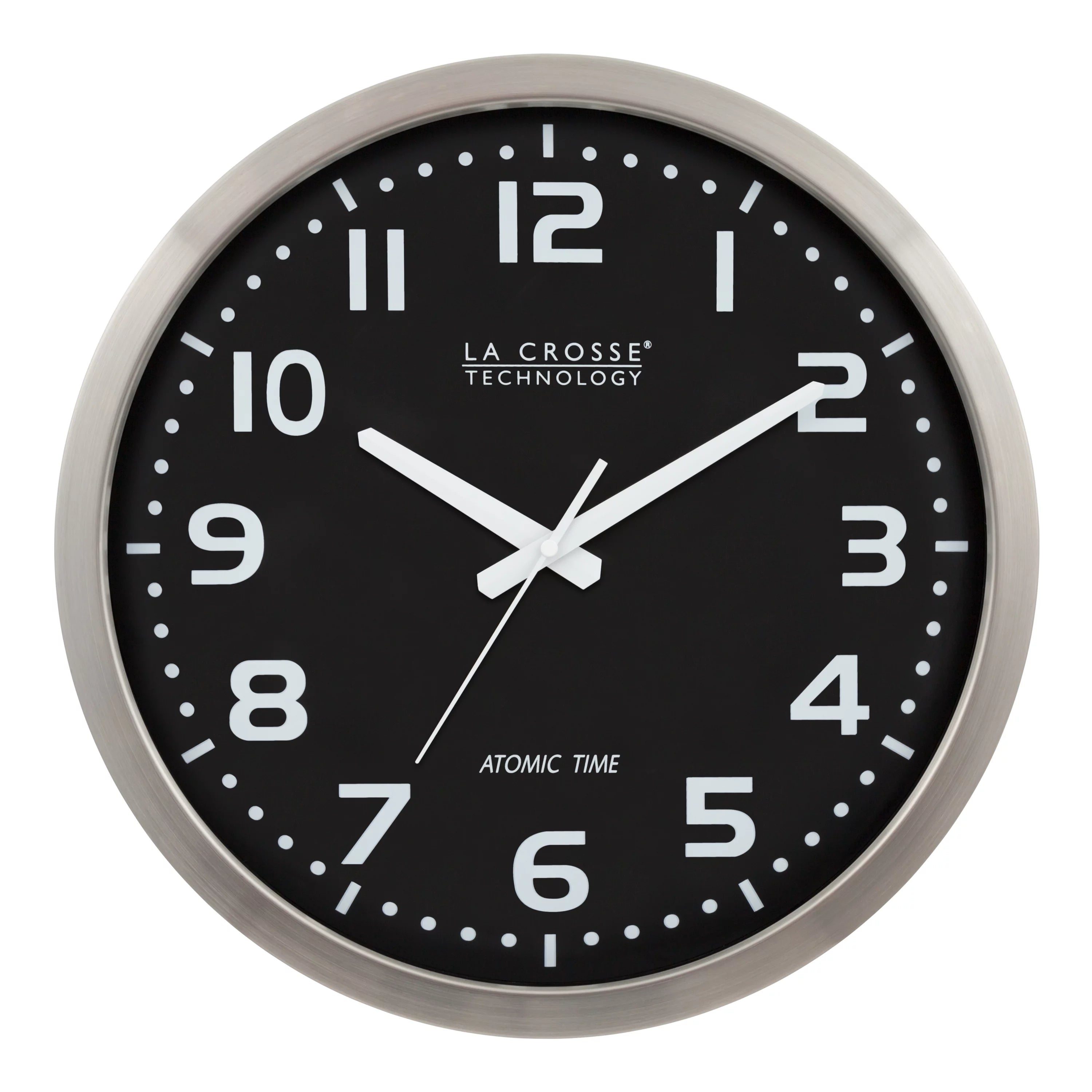 La Crosse Technology WT-3161BK 16-Inch Stainless Steel Atomic Clock with Black dial