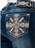 Grace in LA Women's Aztec Cross Embellished Pockets Bootcut Stretch Jeans (27)