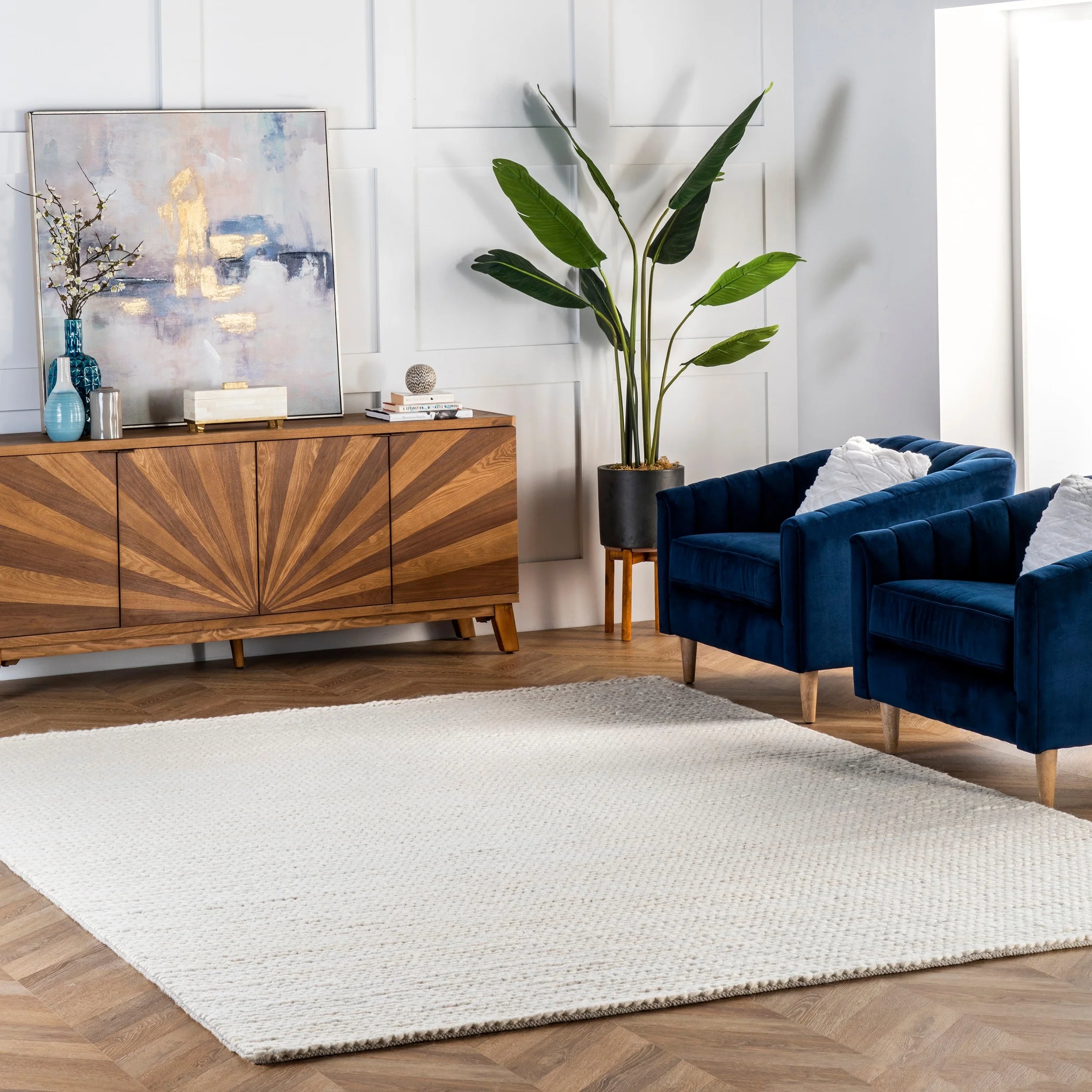 Brooklyn Rug Co  Handmade Braided Wool Area Rug Ivory 5' x 8' 5' x 8' Indoor White Rectangle Braided, Hand-Woven