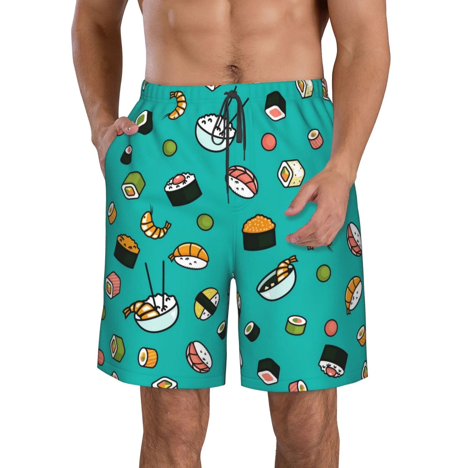 Kll Sushi Men'S Casual Summer Beach Shorts Hawaiian Shorts With Pockets-Small