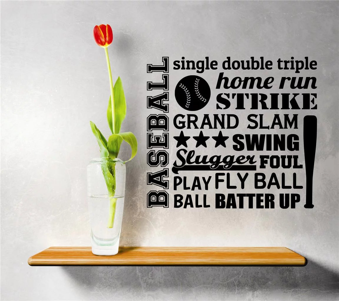 Do It Yourself Wall Decal Sticker Baseball Quote Home Run Strike Grand Slam Foul Bat Boys Bedroom Mural 16x16