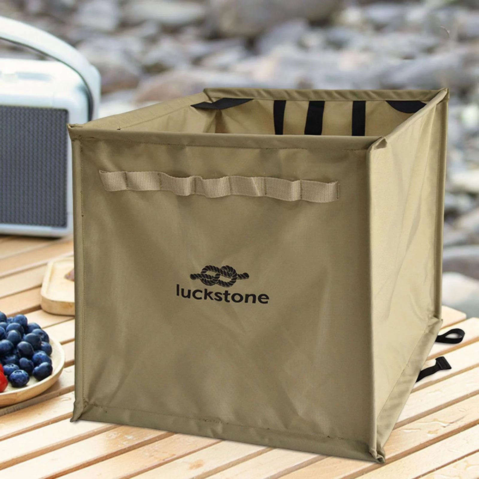 Climbing Throw Line Bag Tote Basket Carry Box Container Collapsible Cookware Handbag Camping Gear Storage Bag for Outdoor Barbecue Khaki