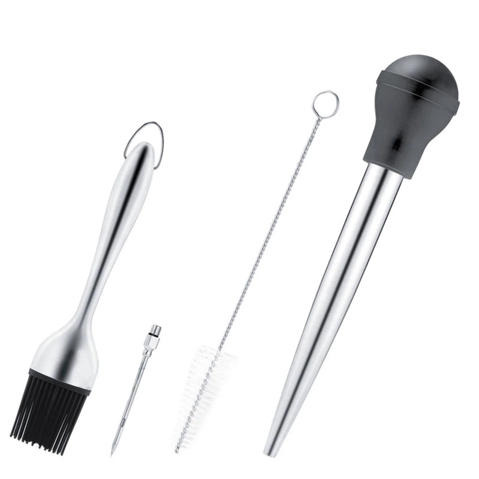 Takeoutsome Stainless Steel Silicone Seasoning Barbecue Tool Pump Head With Cleaning Brush