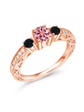 Gem Stone King 18K Rose Gold Plated Silver Ring Round Pink Moissanite Onyx (0.83 Cttw)