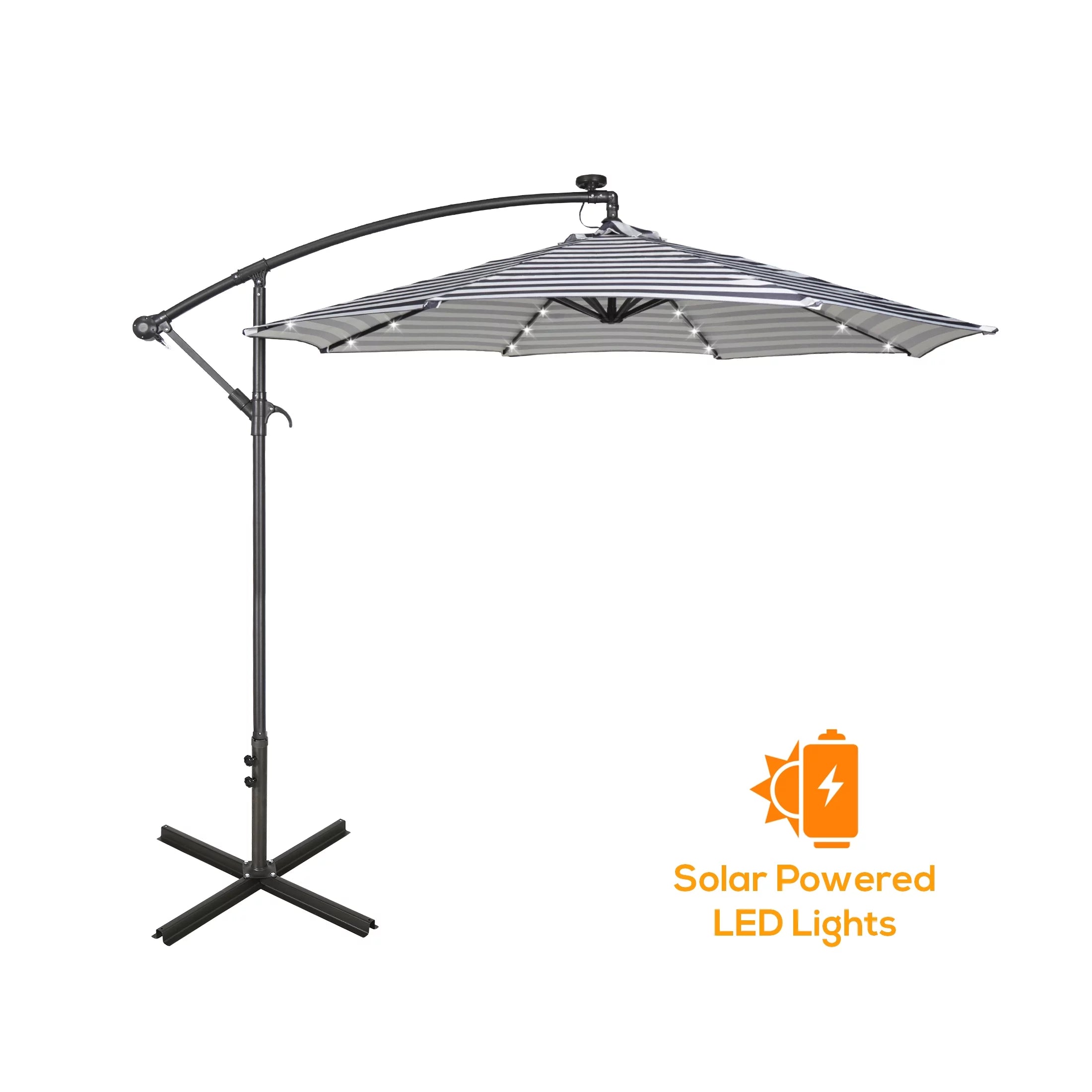 Westin Outdoor 10 Ft Solar LED Patio Cantilever Umbrella, Black/White Stripe