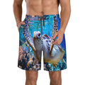 Kll Sea Turtle Swims Men'S Casual Summer Beach Shorts Hawaiian Shorts With Pockets-Small