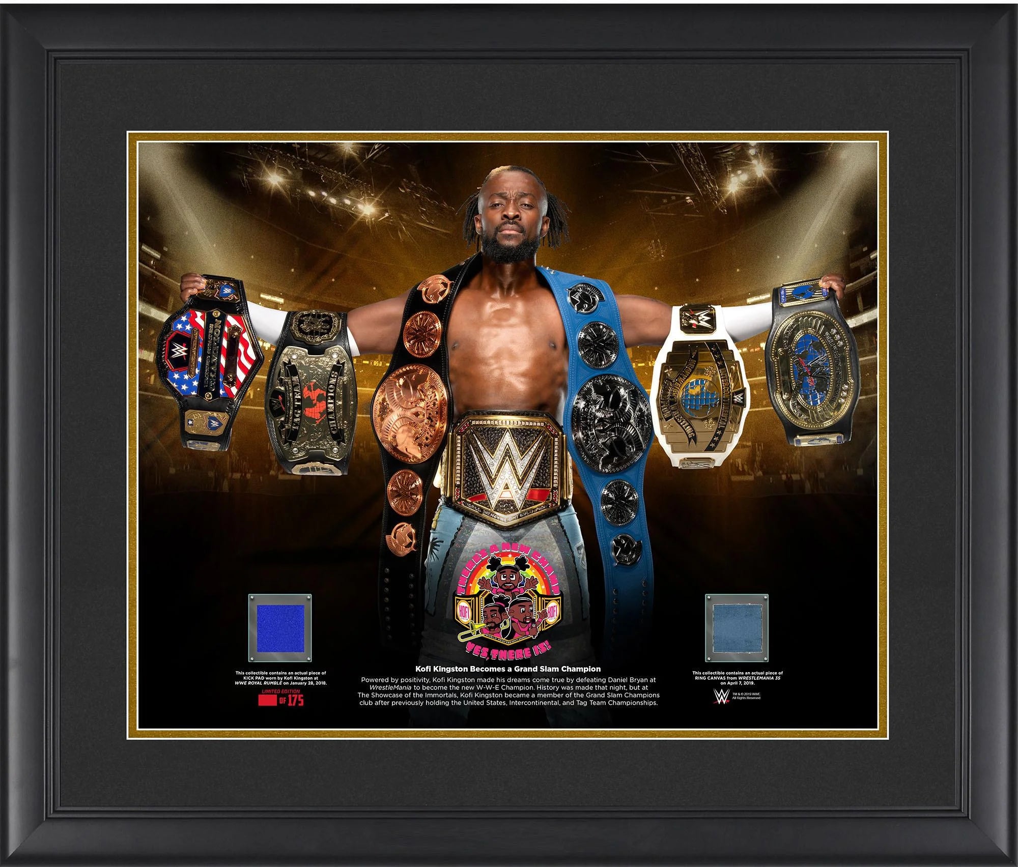 Kofi Kingston World Wrestling Entertainment Framed 16 x 20 Grand Slam Champion Collage with a Piece of Match-Used Canvas & Kick Pad - Limited Edition of 175