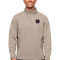Men's Antigua Oatmeal Inter Miami CF Primary Team Logo Course Quarter-Zip Pullover Top