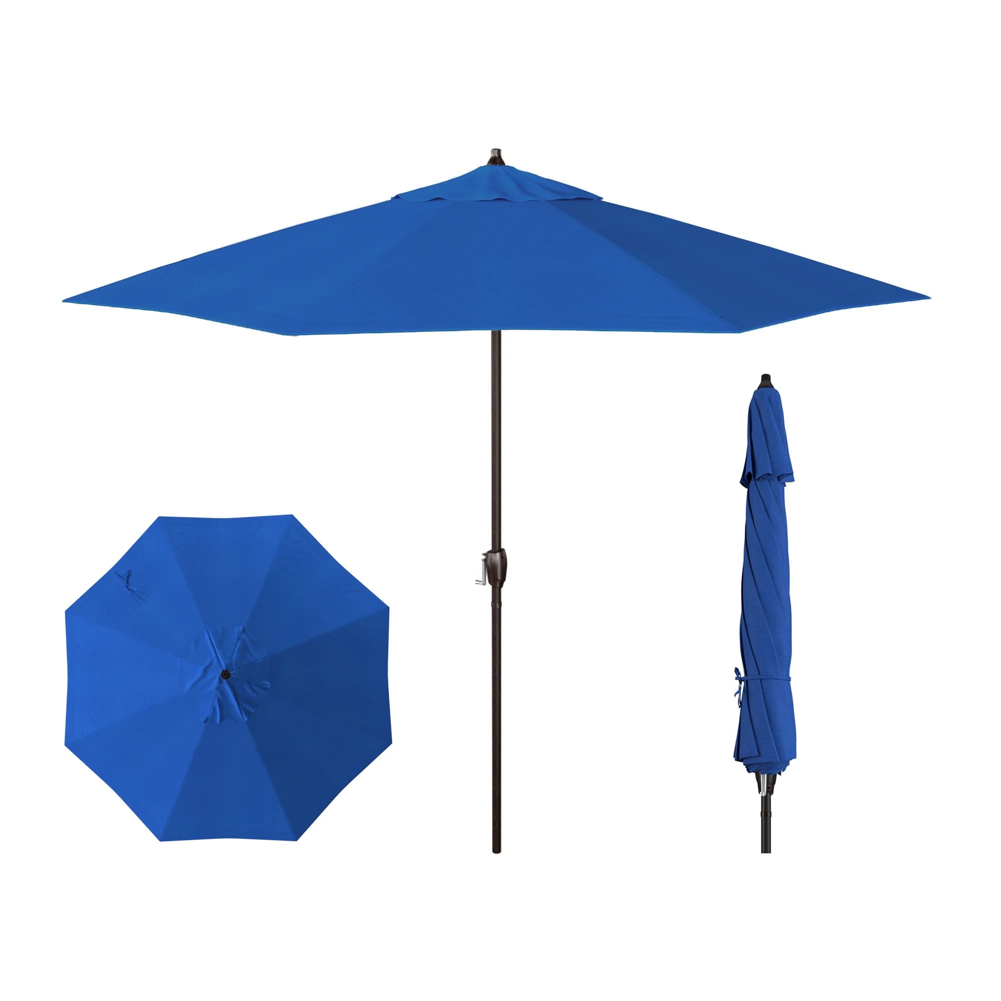 California Umbrella Olefin 9' Bronze Round Autotilt Aluminum Patio Umbrella, Royal Blue