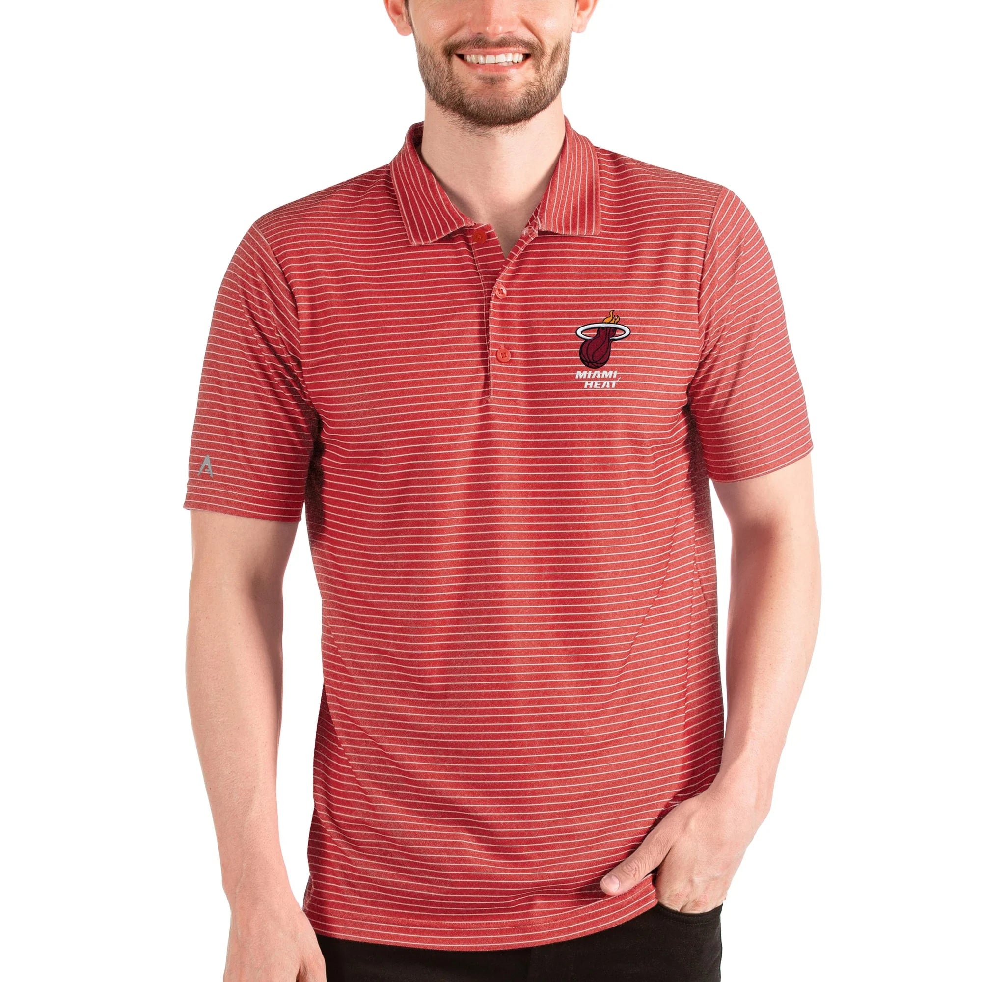 Men's Antigua Heathered Red/White Miami Heat Esteem Polo