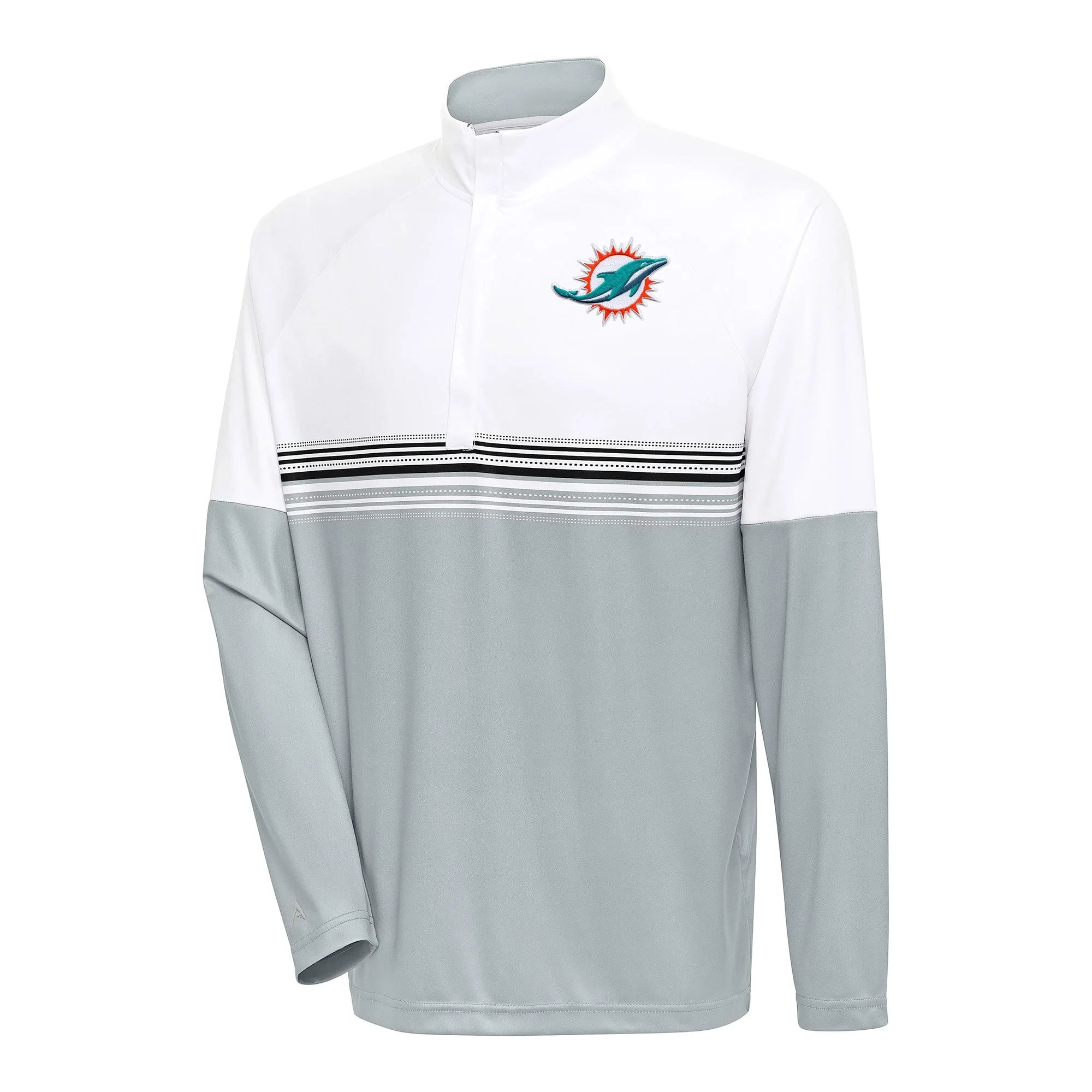 Men's Antigua White/Black Miami Dolphins Bender Quarter-Zip Pullover Top