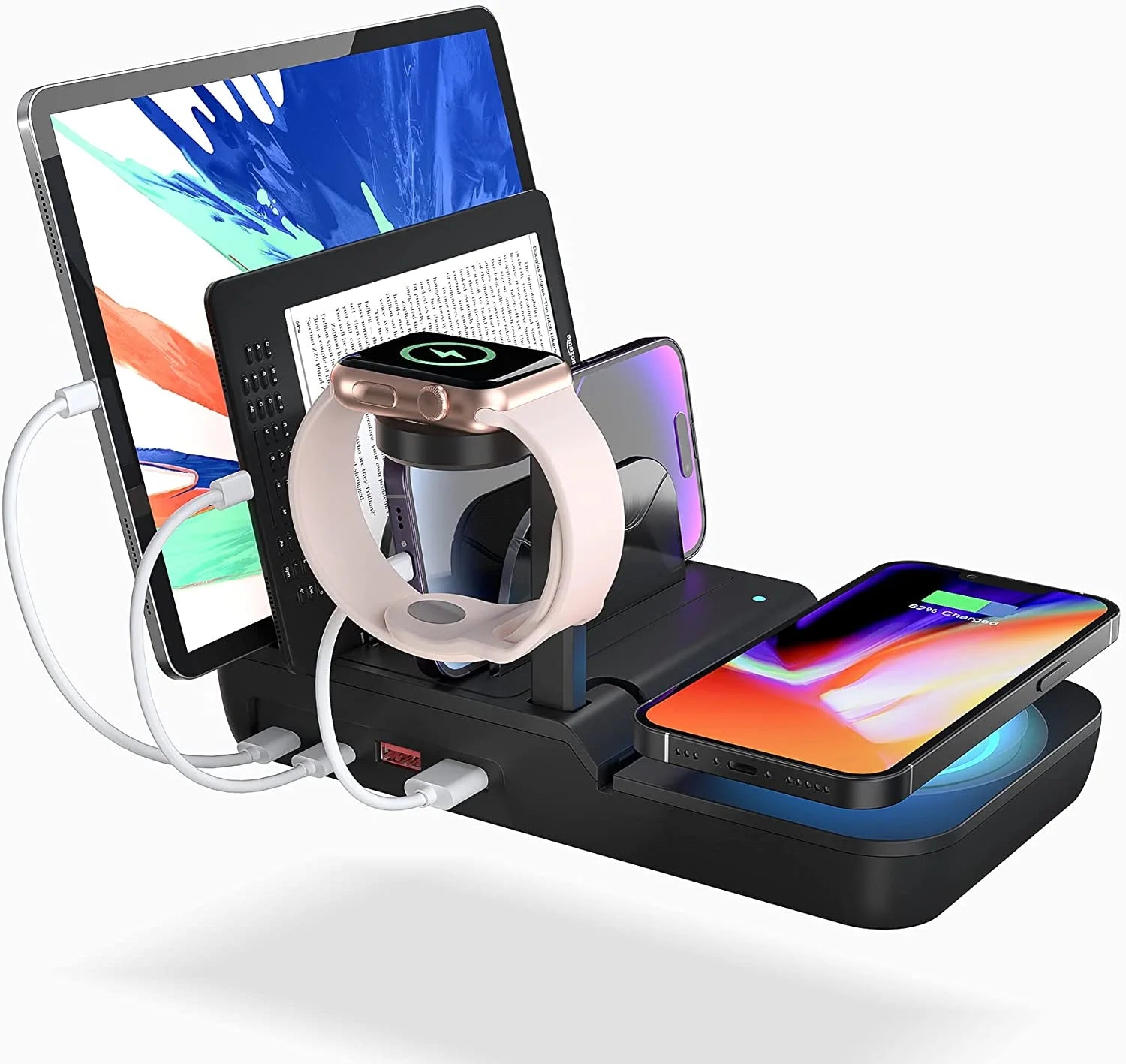 70W Charging Station for Multiple Devices, 5 in 1 Fast Charging Dock with 10W Max Wireless Charger and 4 Ports (Black)