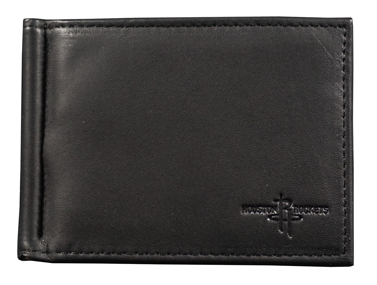Houston Basketball Rockets Genuine Black Leather Money Clip Wallet RFID Blocking