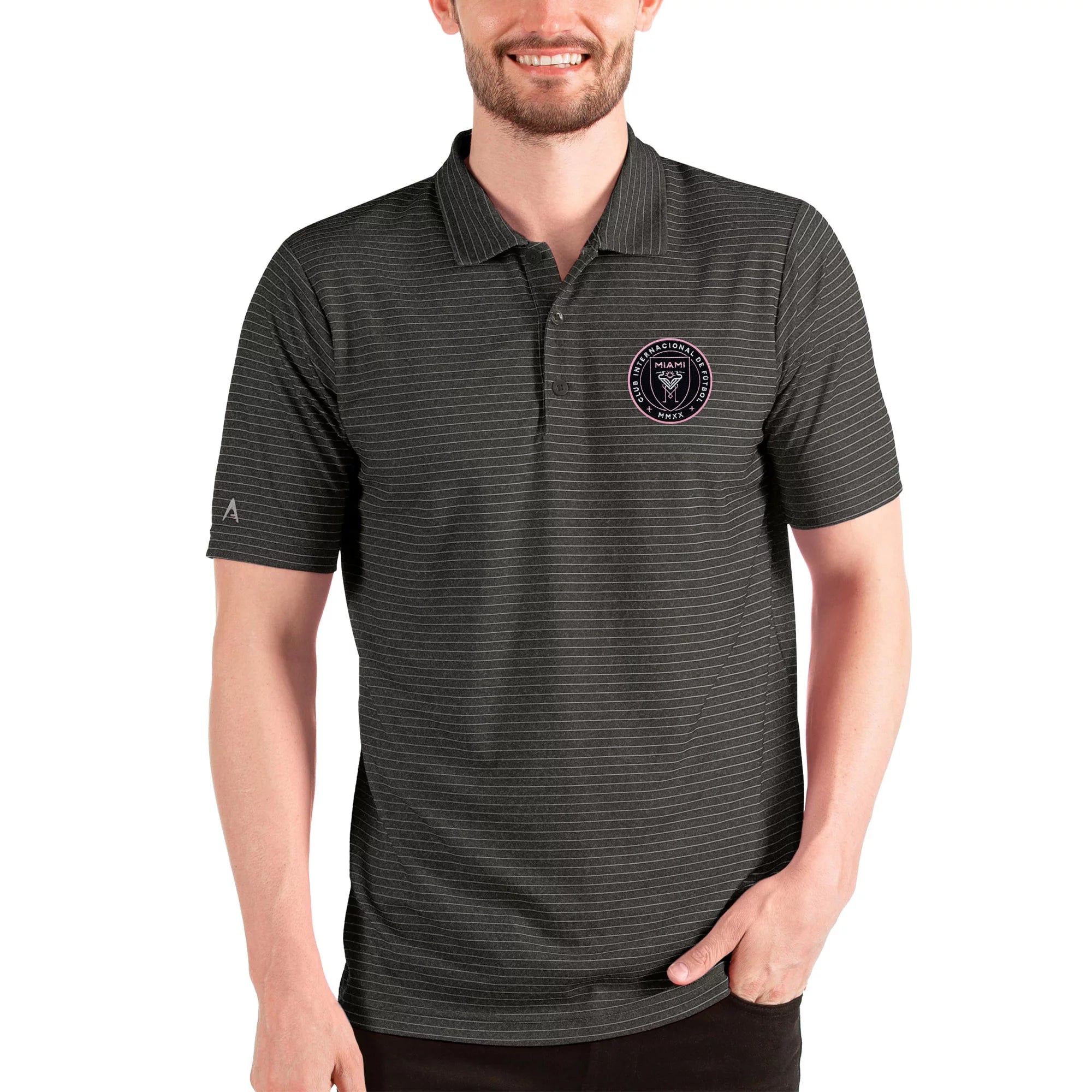 Men's Antigua Heathered Black/Silver Inter Miami CF Esteem Polo