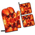 Fire Flame Oven Mitts and Pot Holders Sets Baking Sets for Kitchen Bbq Gloves Heat Resistant Cooking Heat Hot Log 4 Pieces