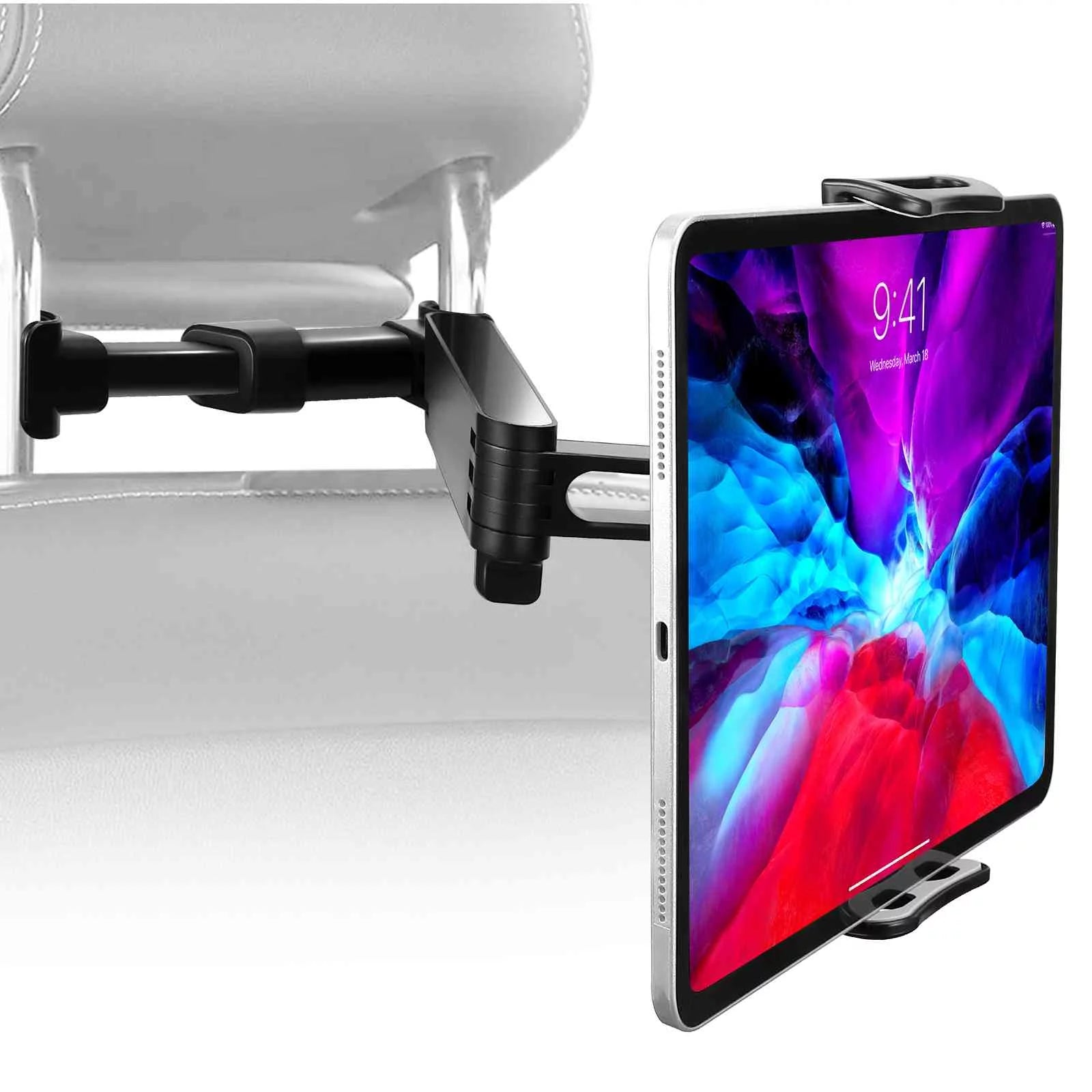 Car Headrest Mount for iPad and Tablets - Essential Travel Accessory for Road Trips - Back Seat Tablet Holder for Reno10 Pro Fits All 4-11 Devices & all Headrest Rods